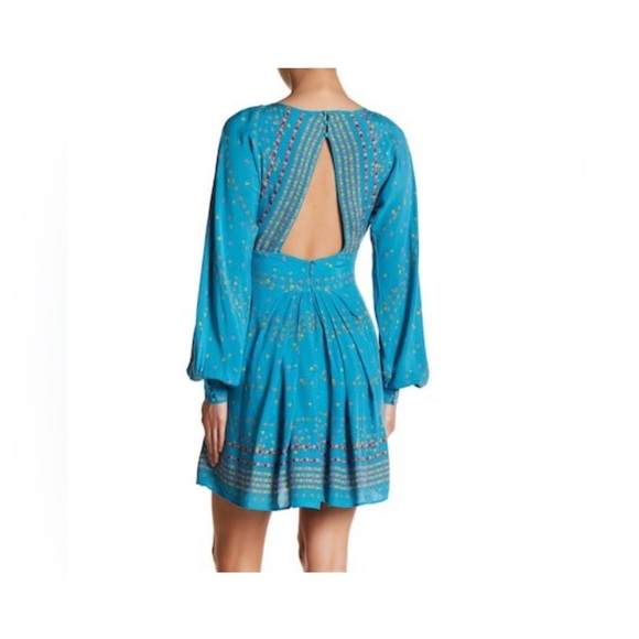 Free People Coryn Mini Dress Front Cut Out Pleated Blue/Green Open Back - Picture 2 of 10